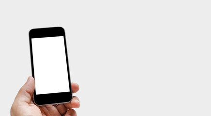 hand holding smart phone isolated on white background