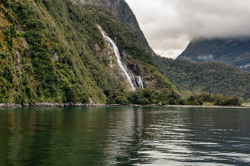 dramatic moody wet weather in Milford Sound