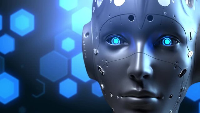 face of a woman's robot studying information. digital background