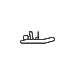 Fishing boat line icon. Rubber boat linear style sign for mobile concept and web design. Inflatable motorboat outline vector icon. Symbol, logo illustration. Vector graphics