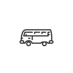 Retro Camper Van line icon. Minivan linear style sign for mobile concept and web design. Old van bus outline vector icon. Passenger vehicle symbol, logo illustration. Vector graphics