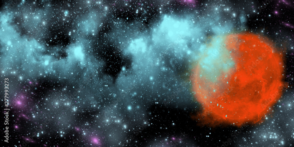 Wall mural unknown planet from outer space. space nebula. cosmic cluster of stars