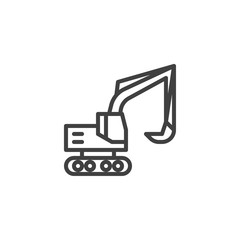 Naklejka premium Excavator,truck line icon. Construction transport linear style sign for mobile concept and web design. Crawler digger outline vector icon. Symbol, logo illustration. Vector graphics