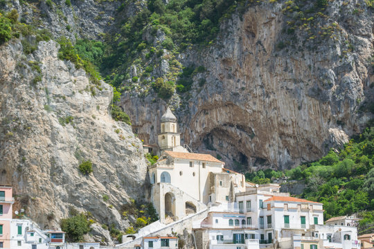 Beautiful view of seaside city Amalfi in the province of Salerno, the region of Campania, Amalfi Coast, Costiera Amalfitana, Italy