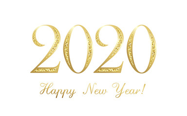 Obraz na płótnie Canvas 2020 Happy New Year golden logo text design. Cover of business diary for 20 20 with wishes. Brochure design template, Xmas card, sale discount banner. Vector Christmas illustration