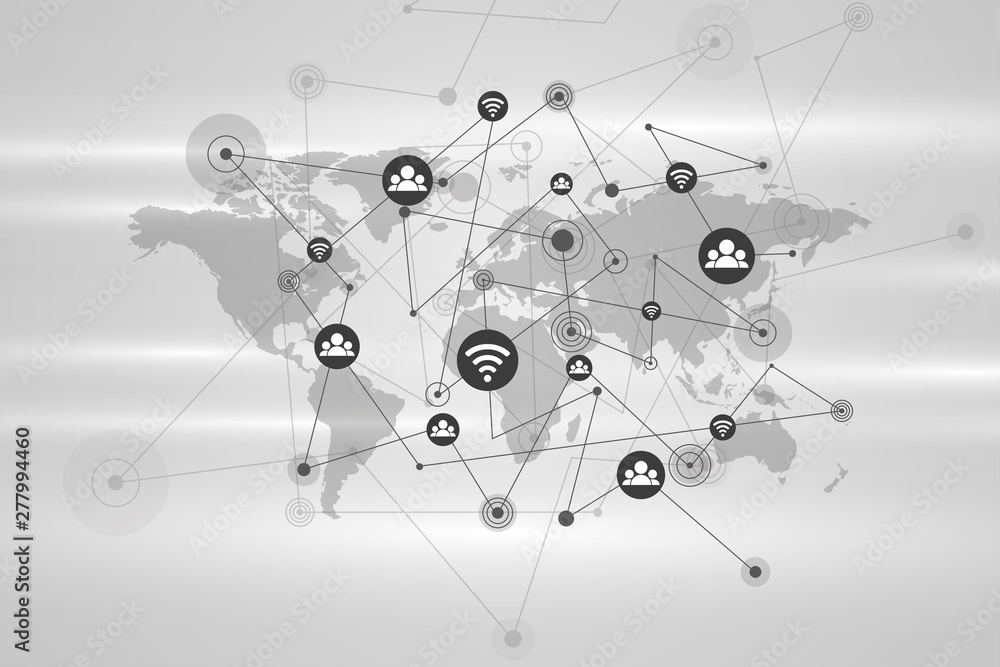 Poster global network connection.abstract background technology graphic design. connecting dots and lines.i