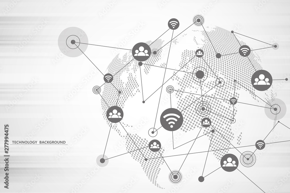 Poster global network connection.abstract background technology graphic design. connecting dots and lines.i