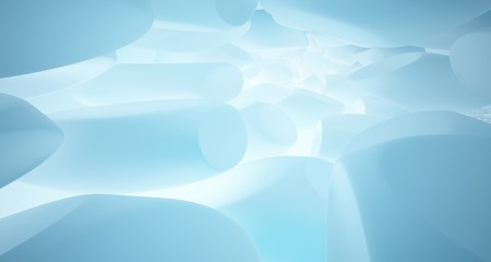 White smooth abstract architectural background with water. 3D illustration and rendering
