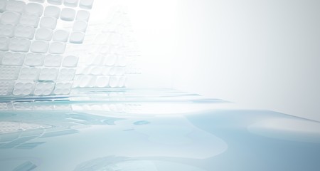 Naklejka premium White smooth abstract architectural background with water. 3D illustration and rendering