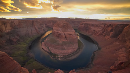 ultra wide sunset shot of horseshoe bend near page, az