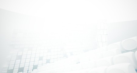 White smooth abstract architectural background with water. 3D illustration and rendering