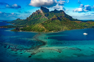 Bora Bora French Polynesia Paradise Island aerial view panorama - obrazy, fototapety, plakaty