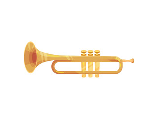 Brass trompett with three keys. Wind instrument. Vector illustration on white background.