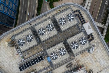 Top down view of Hong Kong roof top building