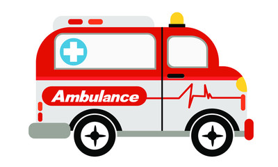 Ambulance car on white background. Ambulance auto paramedic emergency. Ambulance vehicle medical evacuation. Vector illustration