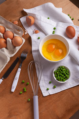 Cooking scrambled eggs for breakfast