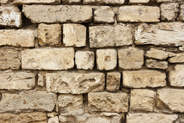 Destroyed bricks. Laying of old destroyed bricks. Vintage background