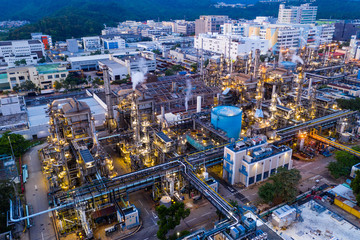 Top view of Hong Kong industrial factory at night