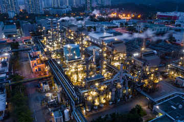 Fototapeta premium Top view of Hong Kong industrial factory at night