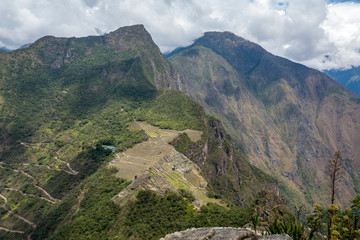 Fototapeta na wymiar View to Machu Picchu from Hayna Picchu mountain