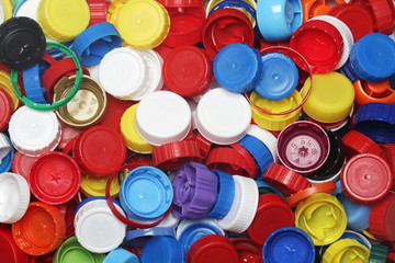 Plastic bottle caps collected for recycling