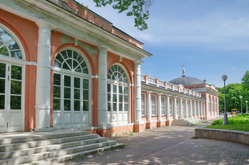 Obraz premium Moscow, Russia - may 20, 2019: Northern service building (greenhouse) in Vorontsovo manor (Vorontsov Park)