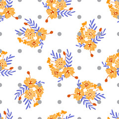 Fototapeta na wymiar Bright trendy modern seamless pattern. Orange - blue fantastic flowers