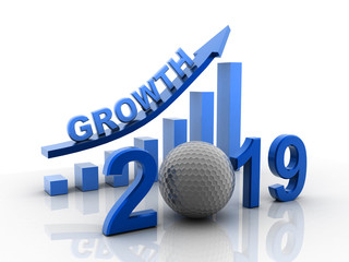 3d rendered Business graph with red arrow up, represents growth in the year 2019. Business Growth isolated on white background