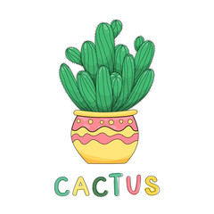 Vector illustration of a cactus in a pot and hand lettering.
