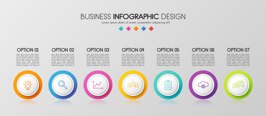 Colourful timeline infographic with 7 steps. Vector