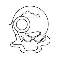 summer sunglasses with pin location in the beach