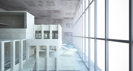 Abstract architectural brown and beige concrete interior of a minimalist house with white background . 3D illustration and rendering