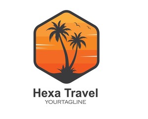 Obraz premium Palm tree icon of summer and travel logo vector illustration