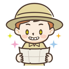 宝の地図を眺める冒険家の男の子