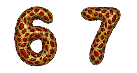 Obraz premium Number set 6, 7 made of realistic 3d render golden shining metallic.