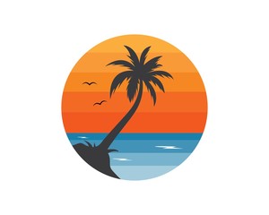 Fototapeta na wymiar Palm tree icon of summer and travel logo vector illustration
