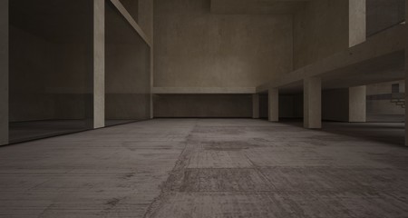 Abstract architectural brown and beige concrete interior of a minimalist house with white background . 3D illustration and rendering