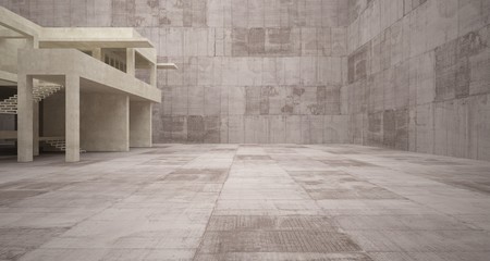 Abstract architectural brown and beige concrete interior of a minimalist house with white background . 3D illustration and rendering