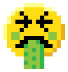 An emoji emoticon face icon in a pixel art 8 bit video game style