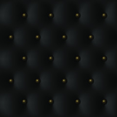 Decorative Upholstery Soft Gloss Quilted Background. Black leather vintage luxury texture with buttons 
