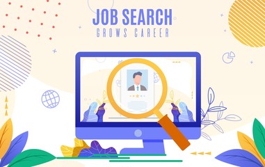Flat Banner is Written Job Search Grows Career. 