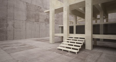 Abstract architectural brown and beige concrete interior of a minimalist house with white background . 3D illustration and rendering
