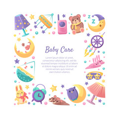 Baby Care Frame of Square Shape with Place for Text Vector Illustration