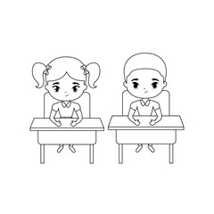 little students seated in school desks