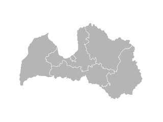 Vector isolated illustration of simplified administrative map of Latvia. Borders of the provinces (regions). Grey silhouettes. White outline