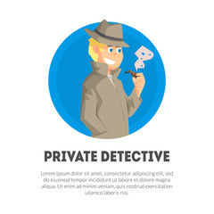 Private Detective Banner Template, Police Inspector, Professional Surveillance Work Vector Illustration