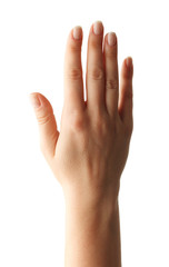 Obraz premium Woman Hands gestures on over white background. Isolated.