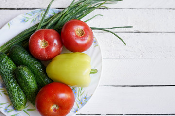 Food white wooden background, Organic Vegetables. Healthy food or diet concept, copy space