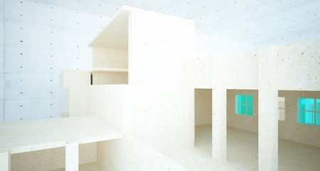 Abstract architectural concrete and glass interior of a house.