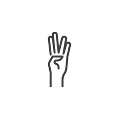 Fototapeta na wymiar Modern hand greeting sign line icon. linear style sign for mobile concept and web design. Splitted four fingers, hand gesture outline vector icon. Symbol, logo illustration. Vector graphics